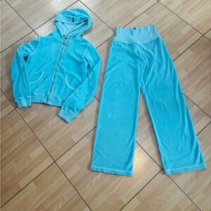 Hard Tail  Aqua Blue Terry Cloth Track Suit  Jacket Sz M.  Pants Sz S